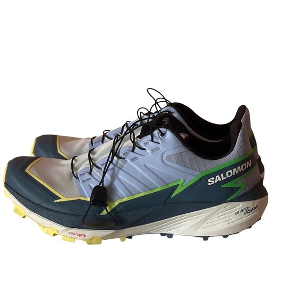 Salomon Thunder Cross Trail Running Shoes Energy Foam Contagrip Gray/Green/Yello - Picture 6 of 15